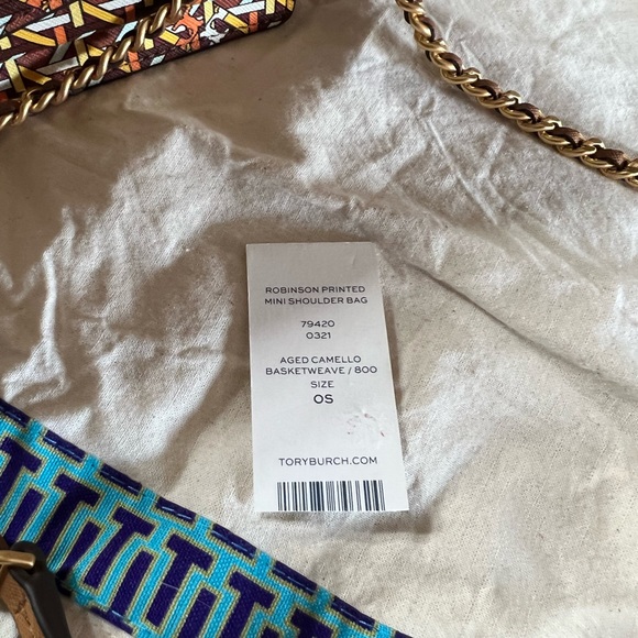 Tory Burch Robinson printed mini shoulder bag aged camellia basket weave NEW - Picture 12 of 12